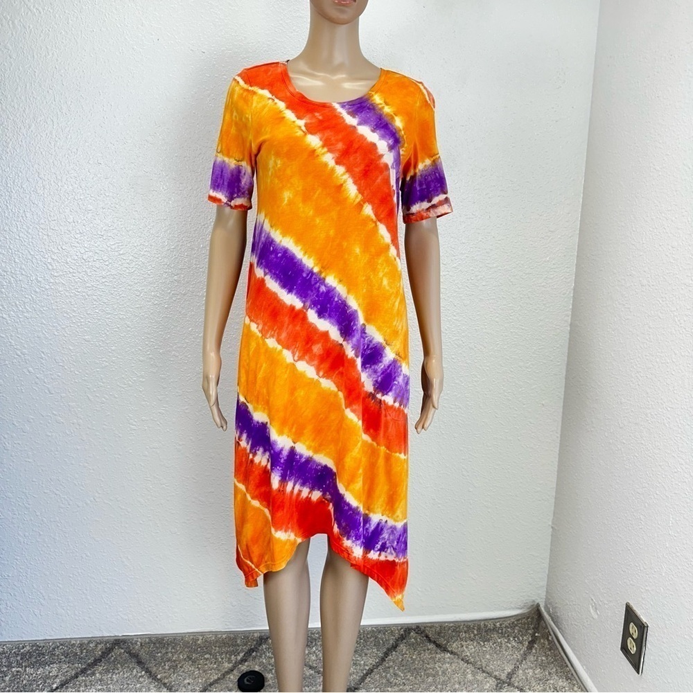 LOGO by Lori Goldstein Beach to Street Tie-Dye Dress Marigold QVC 7861  XSP